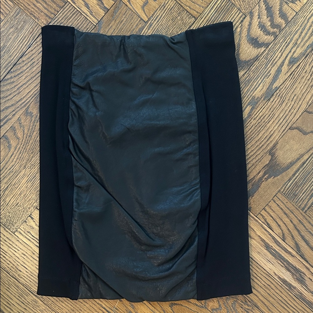 Theory Black Leather Accent Pencil Skirt